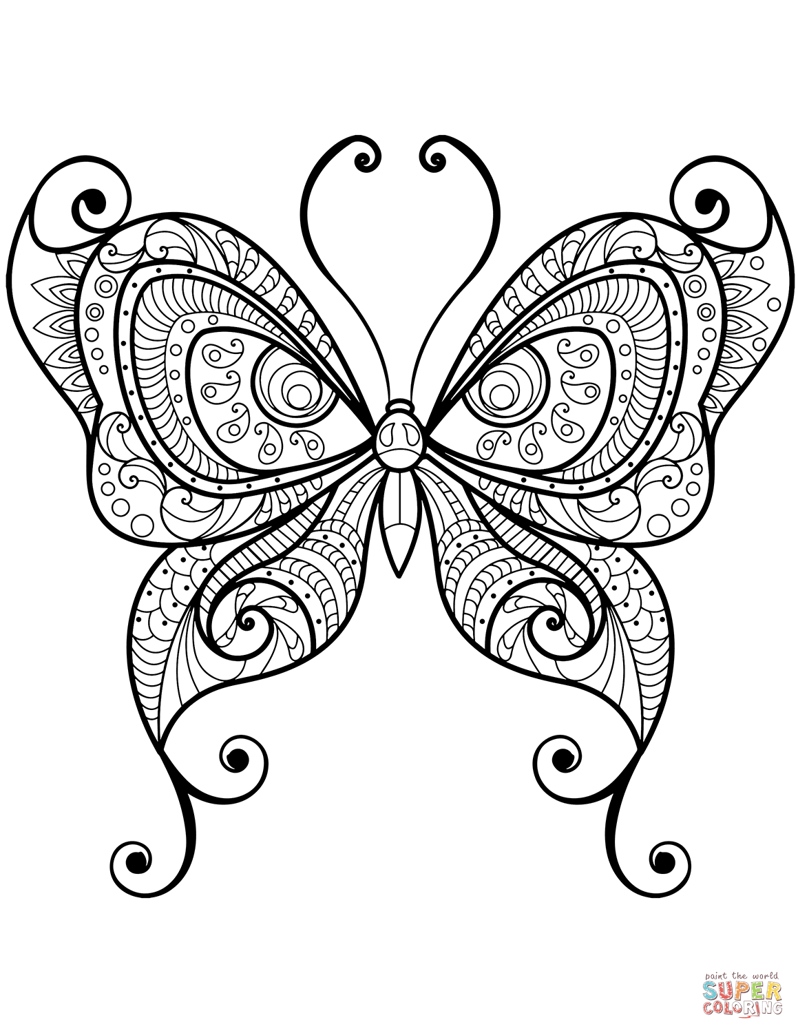 Zentangle butterfly coloring page free printable coloring pages