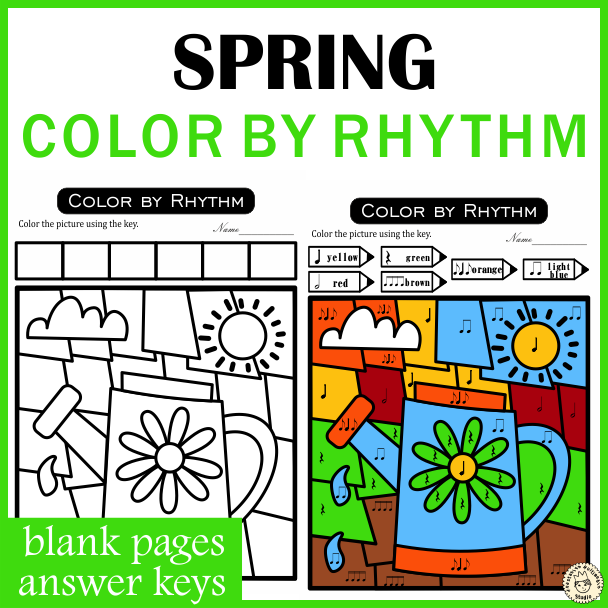 Music color by code spring themed worksheets color by rhythm made by teachers