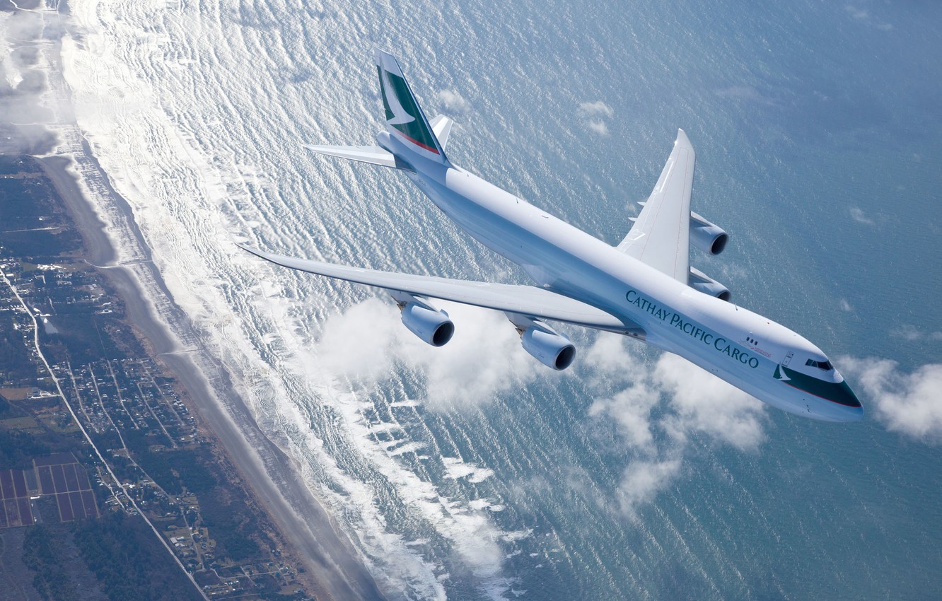 Wallpaper sea beach shore flight the plane cargo cathay pacific cargo boeing