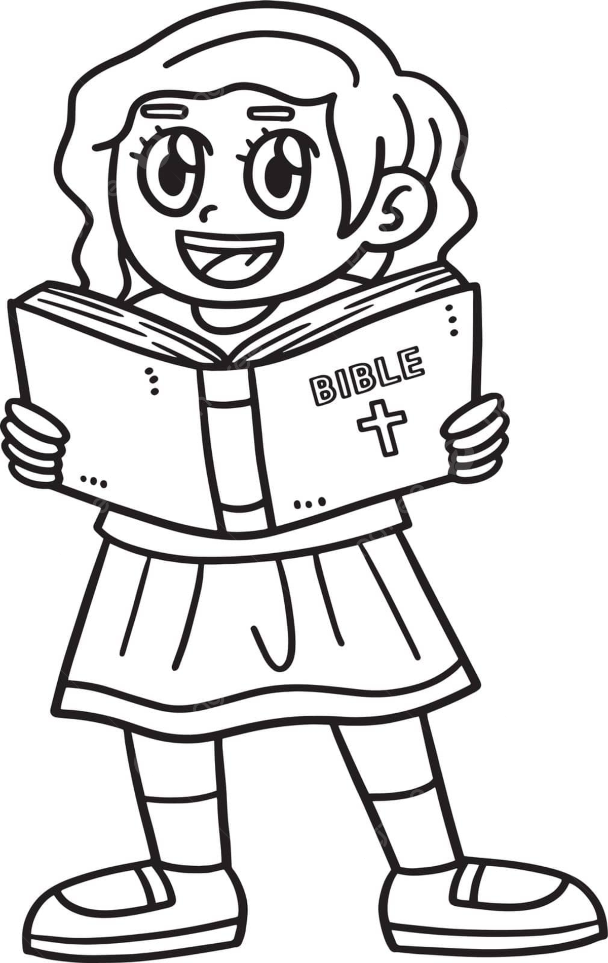 Christian girl reading the bible isolated coloring reading drawing coloring book vector book drawing wing drawing girl drawing png and vector with transparent background for free download