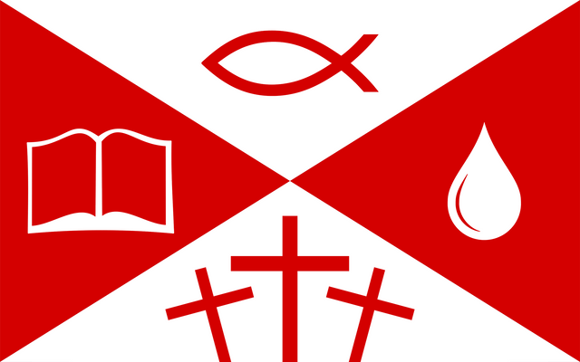 A simple redesign of the baptist church flag that replaces the words used on it with relevant symbols rvexillology