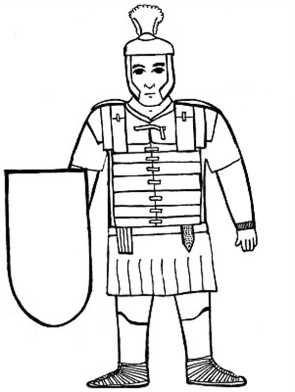 A kids drawing of ancient rome soldier coloring page