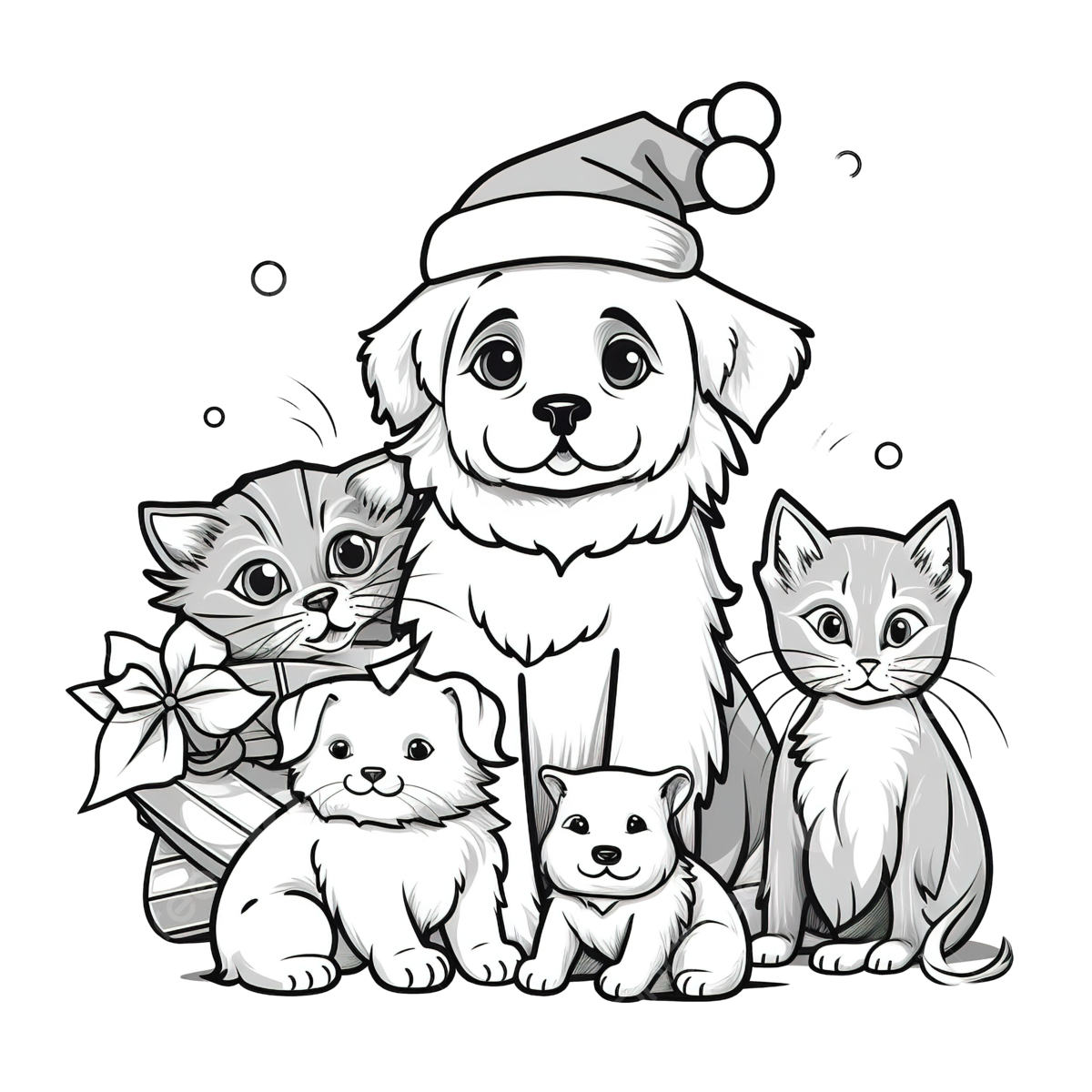 Cat and dog christmas party outline vector illustration animal line png transparent image and clipart for free download