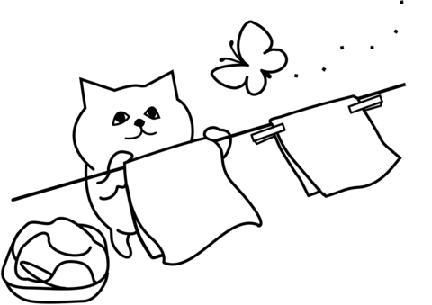 Cat is hanging out clothes coloring page free printable coloring pages