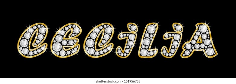 Name cecilia made shiny diamonds style stockillustration