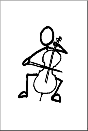 Clip art stick guy cello player bw i