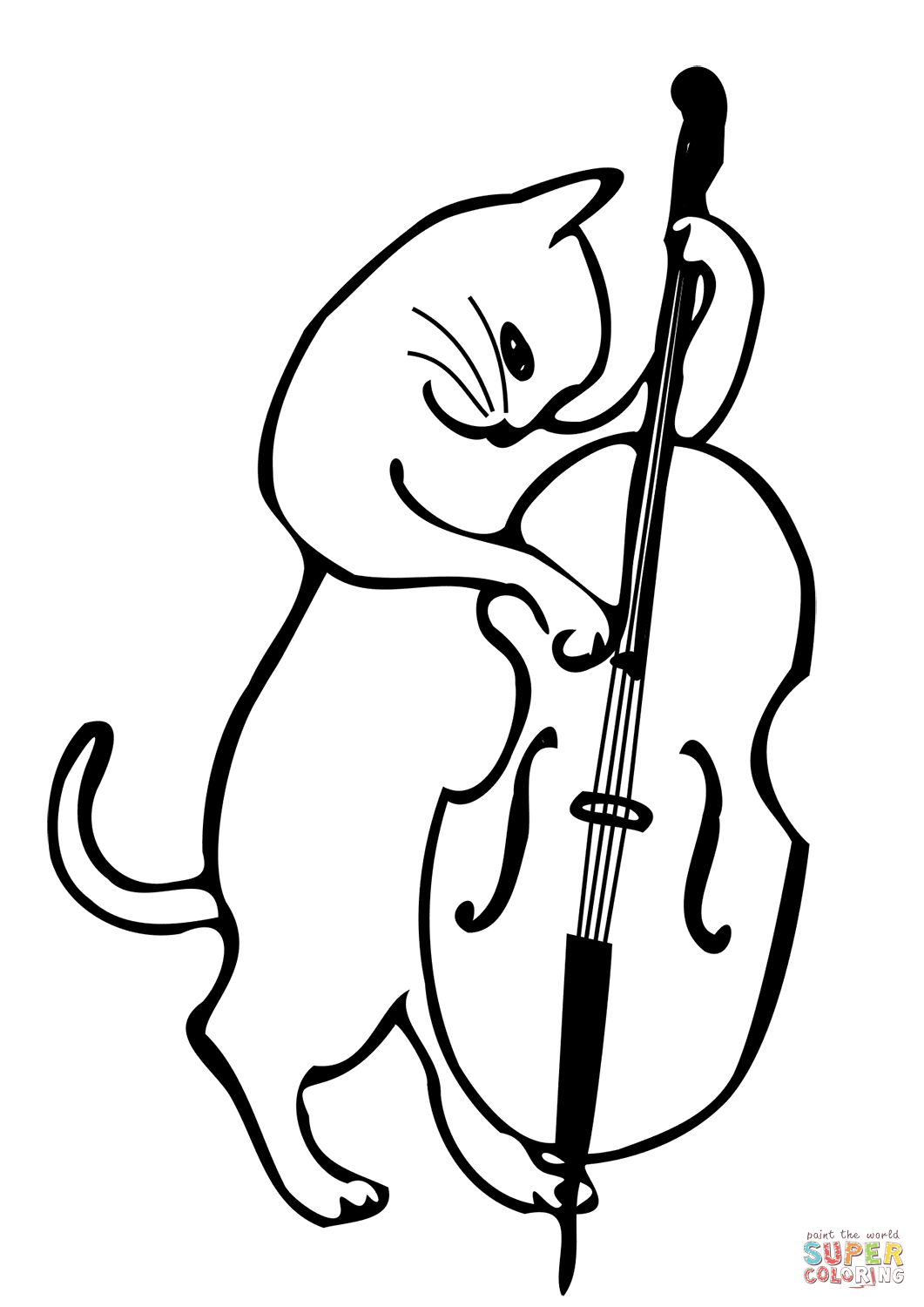 Cat playing a double bass coloring page free printable coloring pages