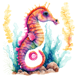 Download vibrant seahorse in the marine ecosystem png online