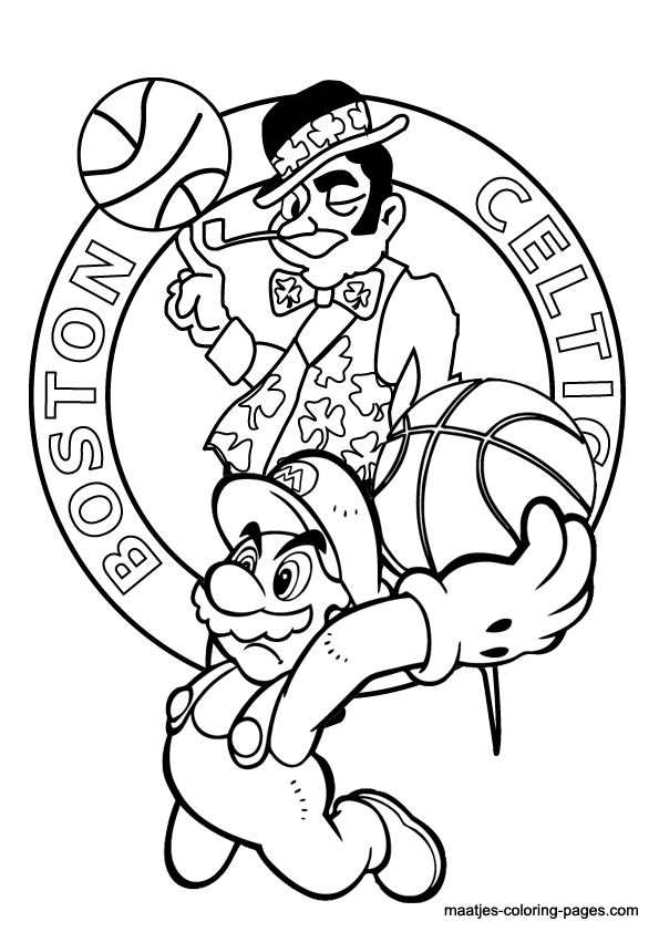 Boston celtics and super mario nba coloring pages