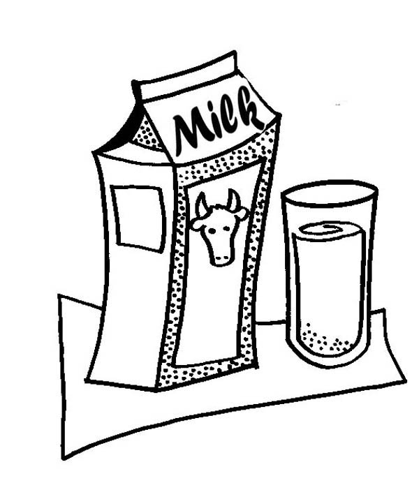 Milk carton and glass of delicious milk coloring page