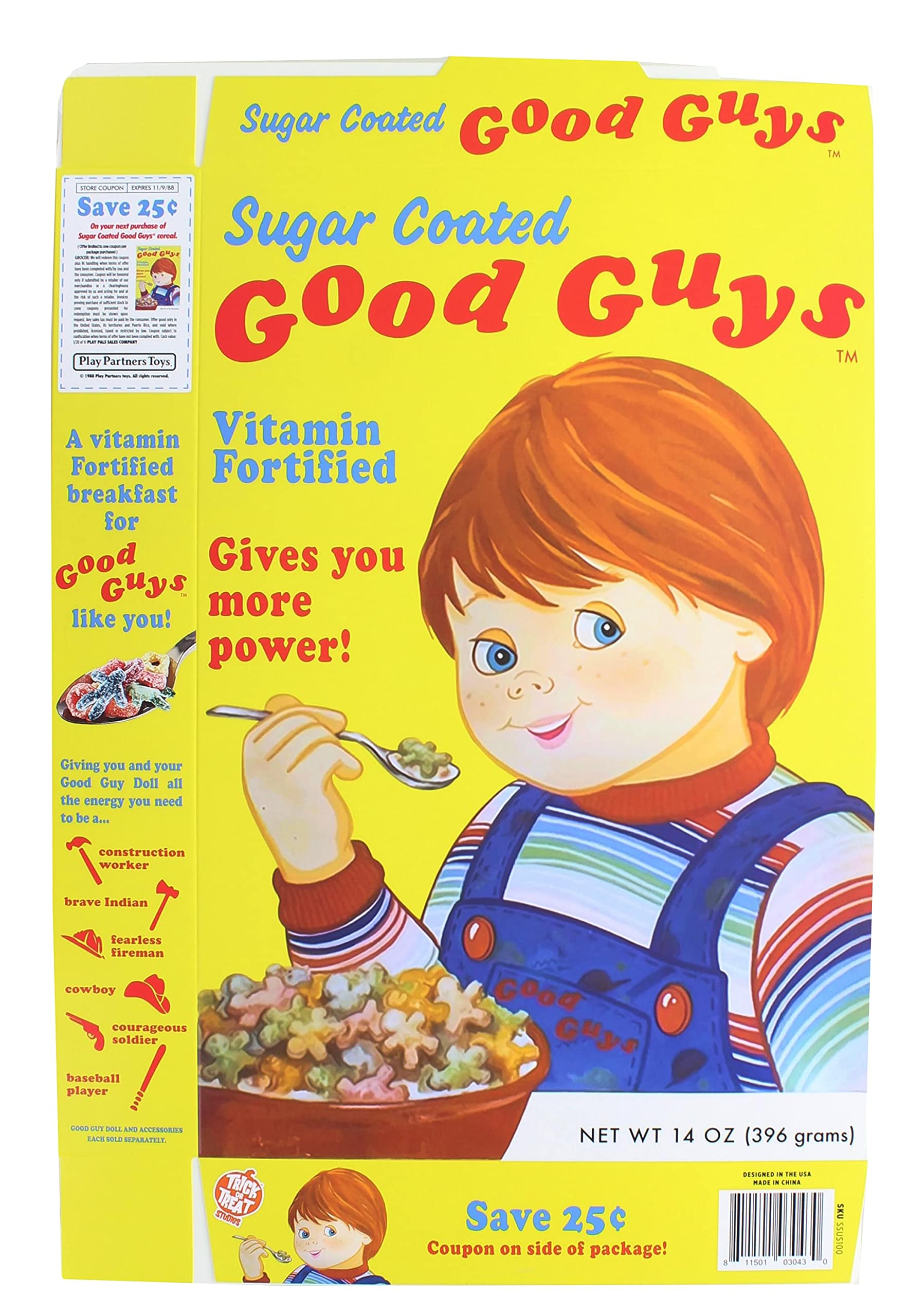 Trick or treat studios childs play good guys cereal box chucky doll accessory toys games