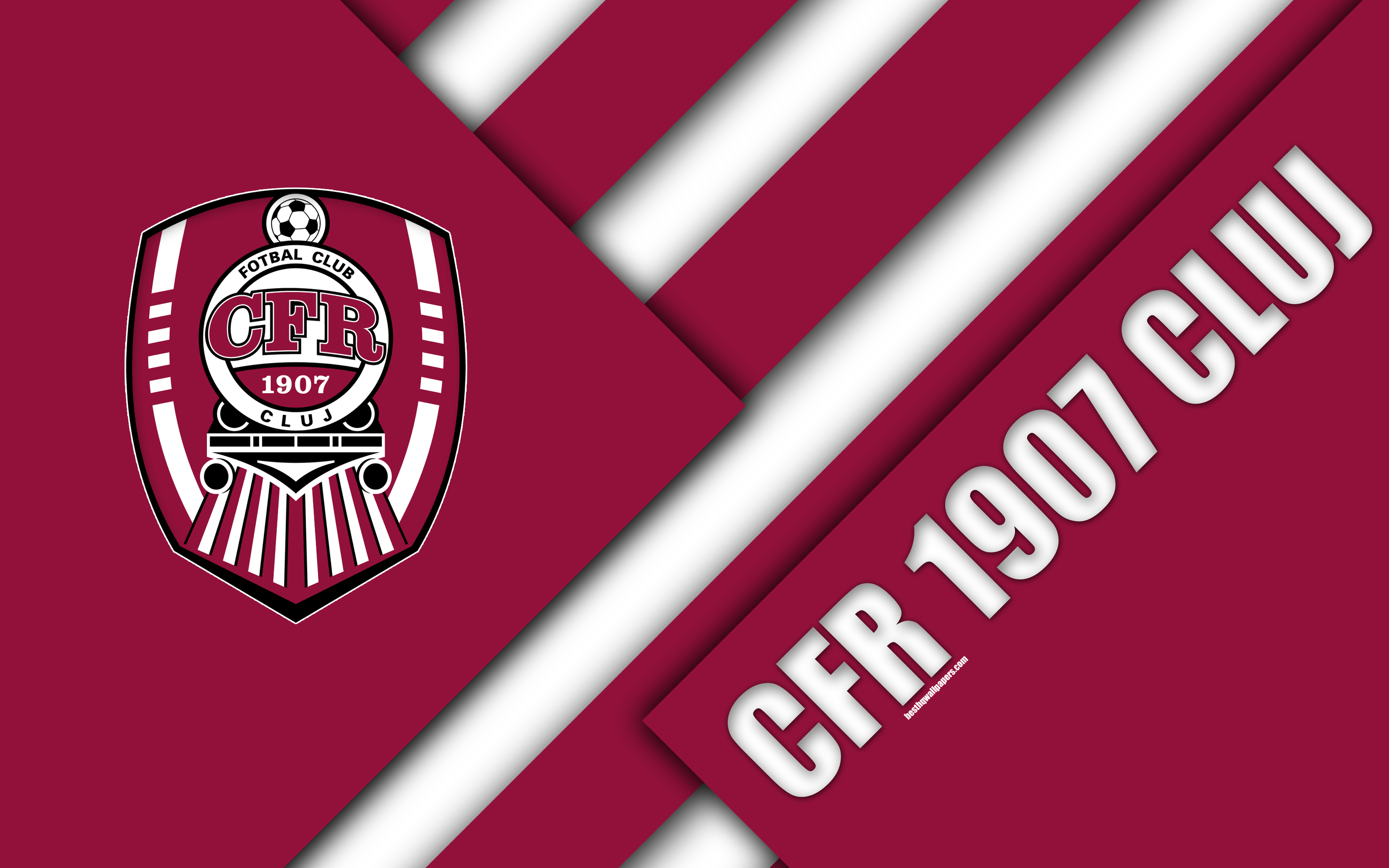 Download wallpapers cfr cluj k logo material design romanian football club purple white abstraction liga cluj