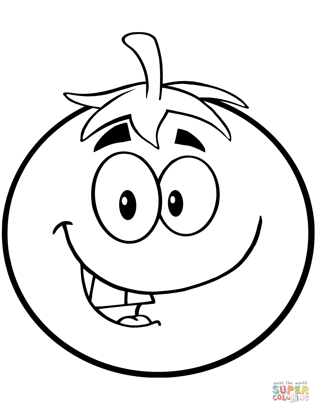 Smiling tomato cartoon character coloring page free printable coloring pages