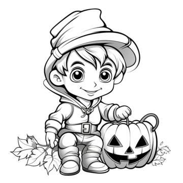 Coloring book with a cute boy in the halloween pumpkin halloween witch halloween characters halloween cartoon png transparent image and clipart for free download