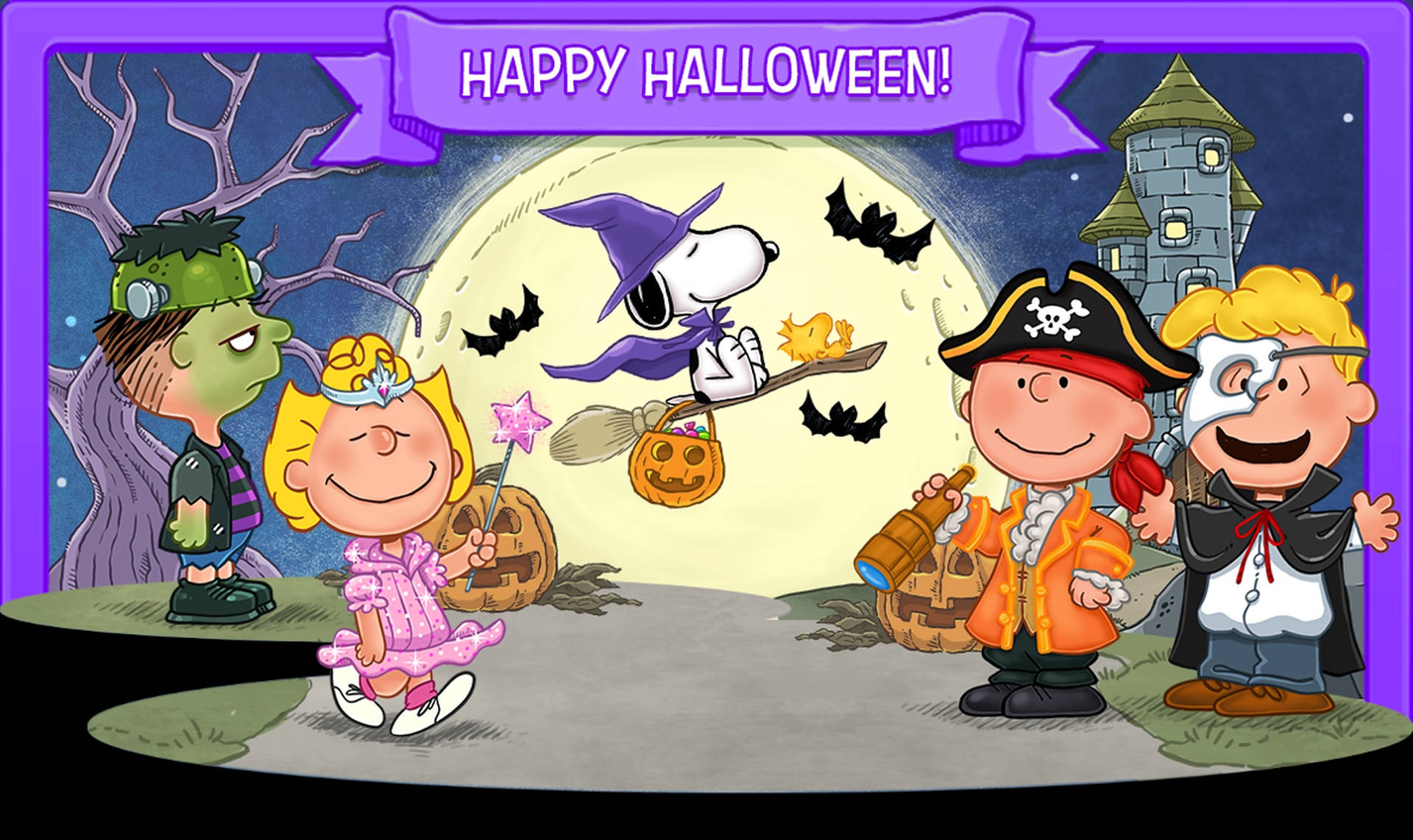 Download charlie brown purple halloween art wallpaper