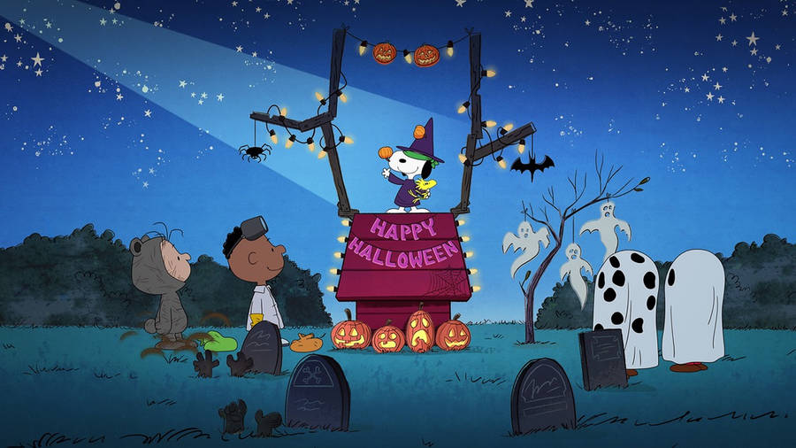 Download charlie brown graveyard halloween party wallpaper