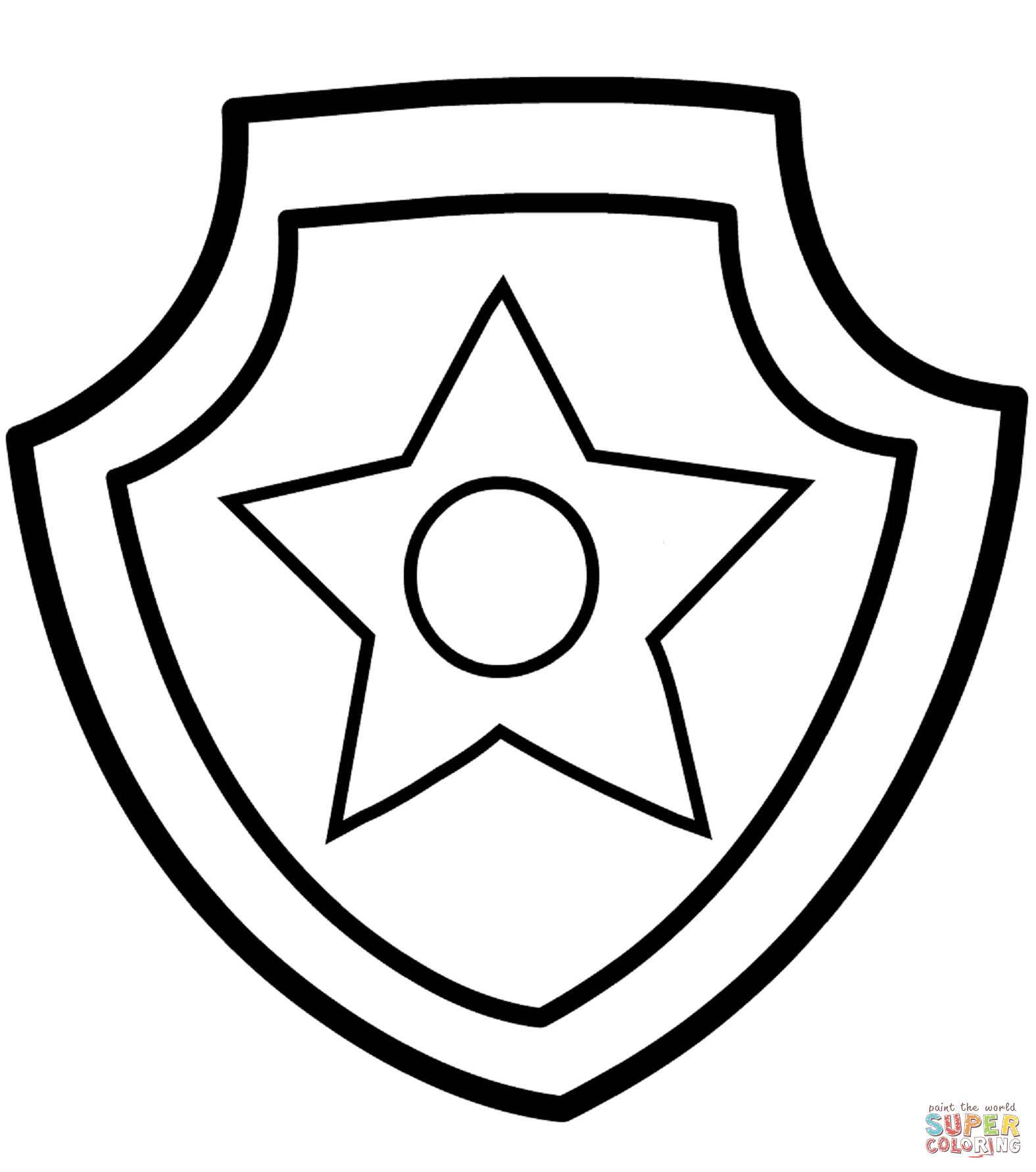 Paw patrol chase badge coloring page free printable coloring pages