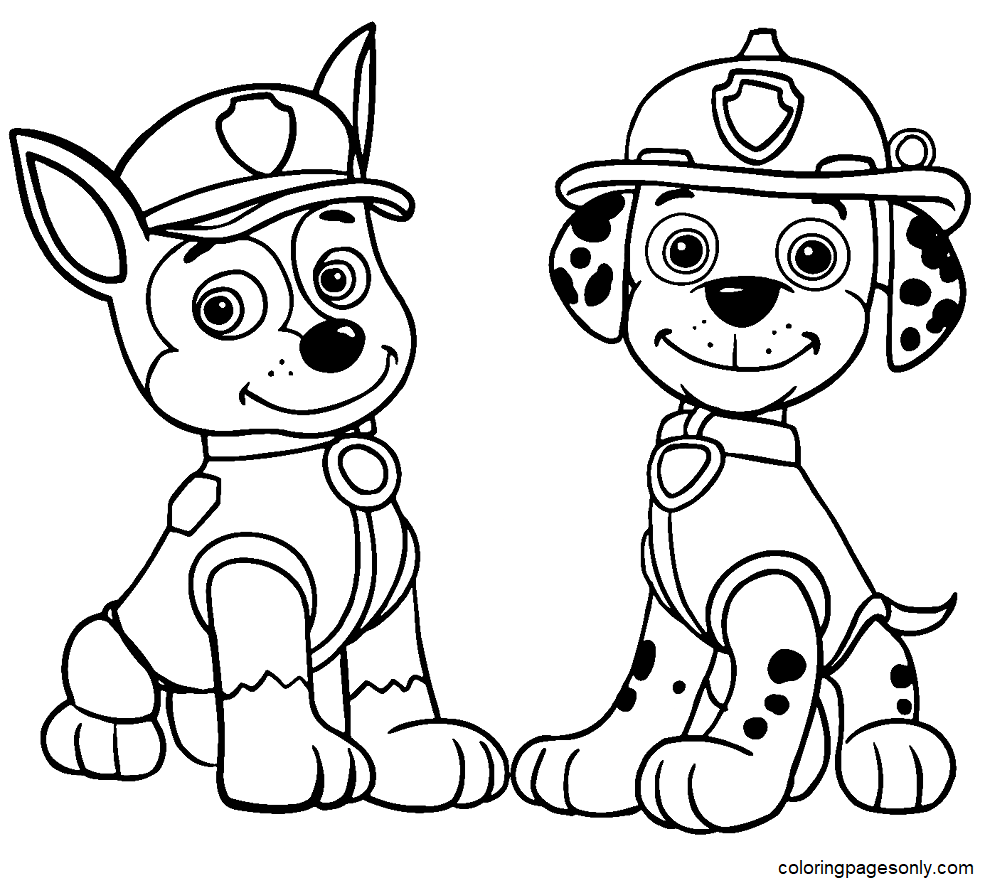 Paw patrol chase and marshall coloring page