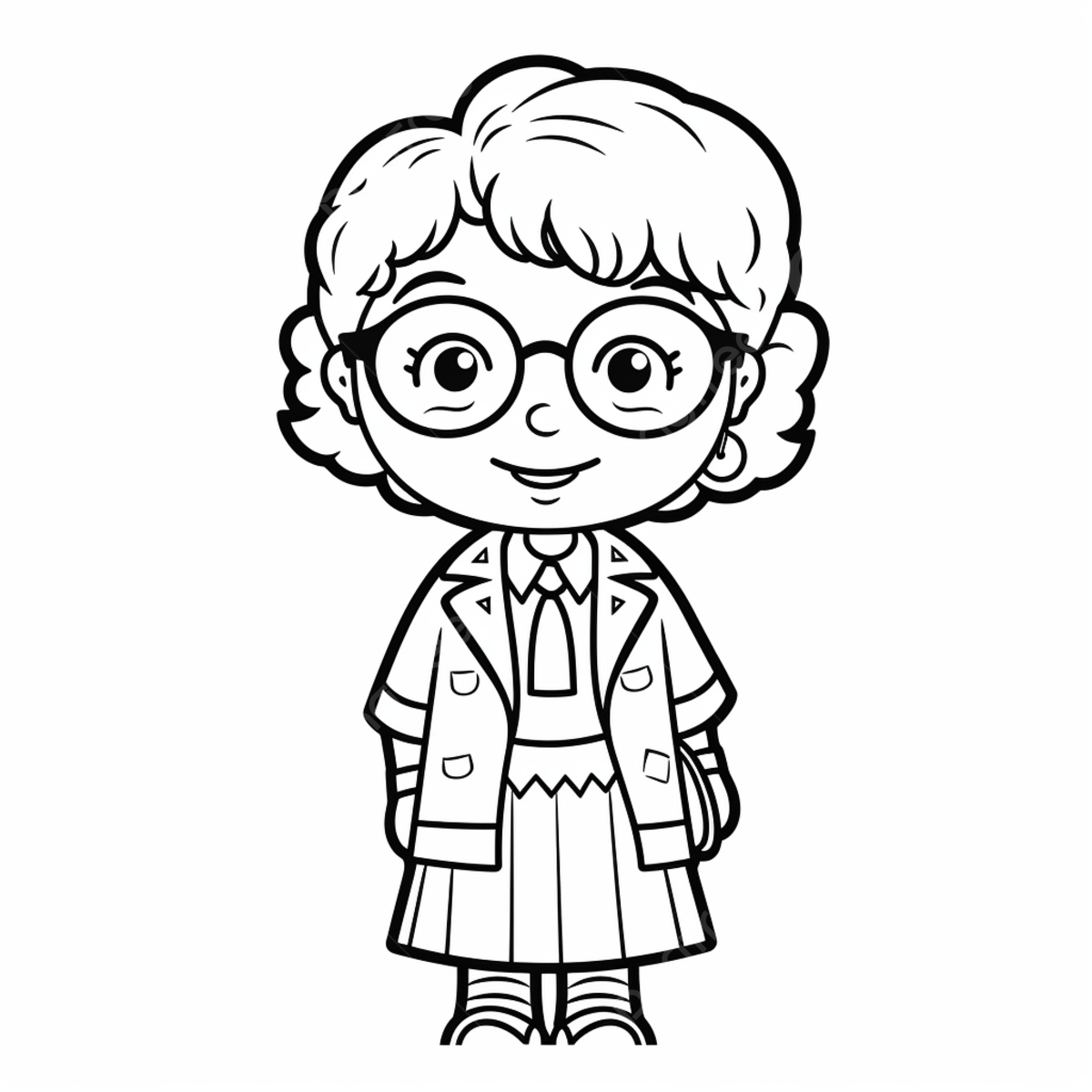 Dr holmes wearing glasses coloring page basic simple cute cartoon teacher outline isolated on white background png transparent image and clipart for free download