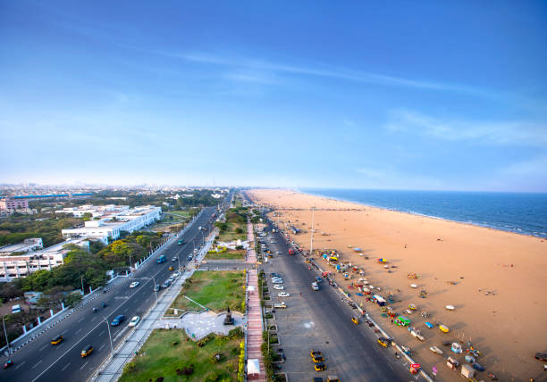 Marina beach chennai city tamil nadu india bay of bengal chennai tourism east coast road stock photo