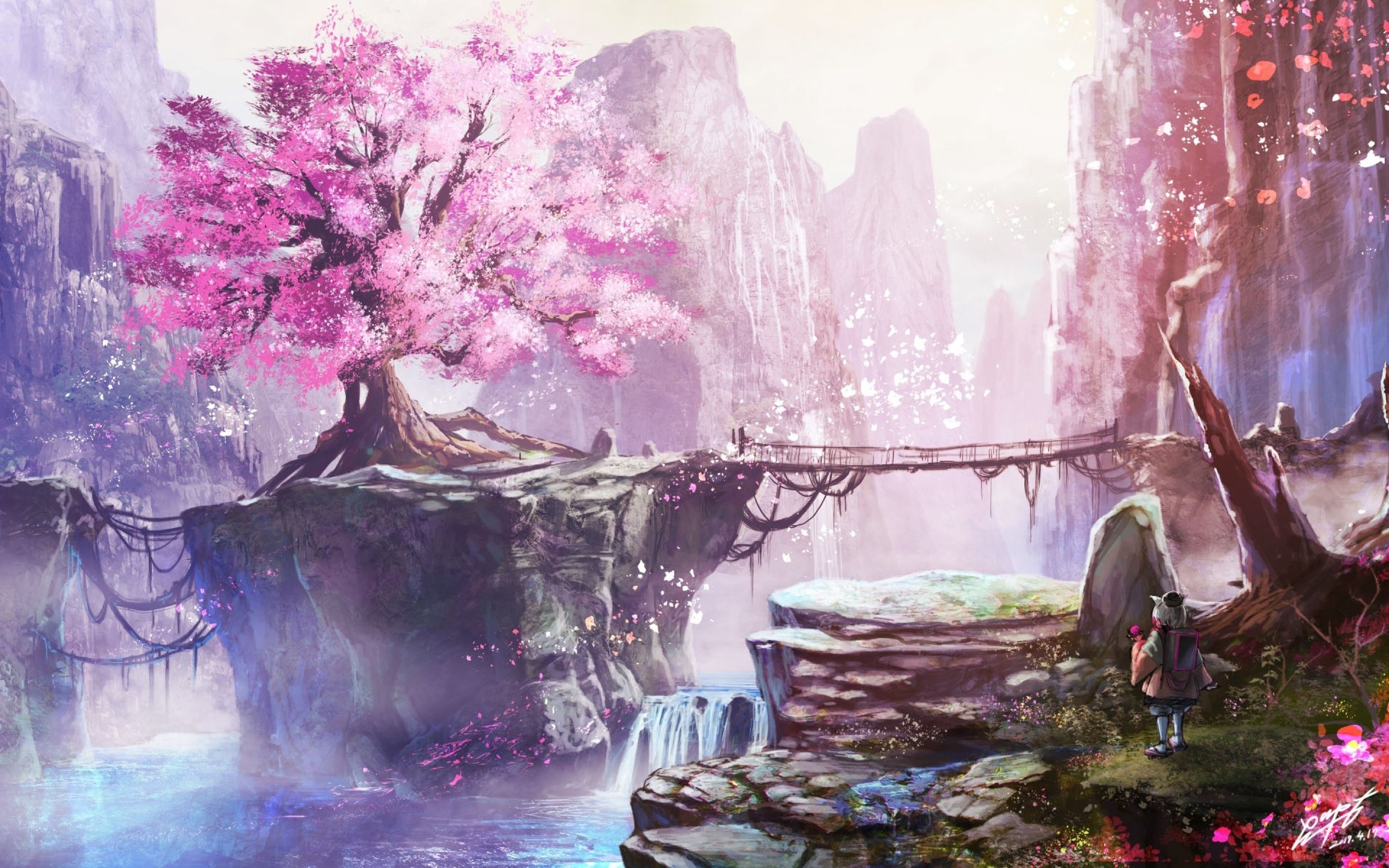 Anime cherry blossom tree hd wallpaper