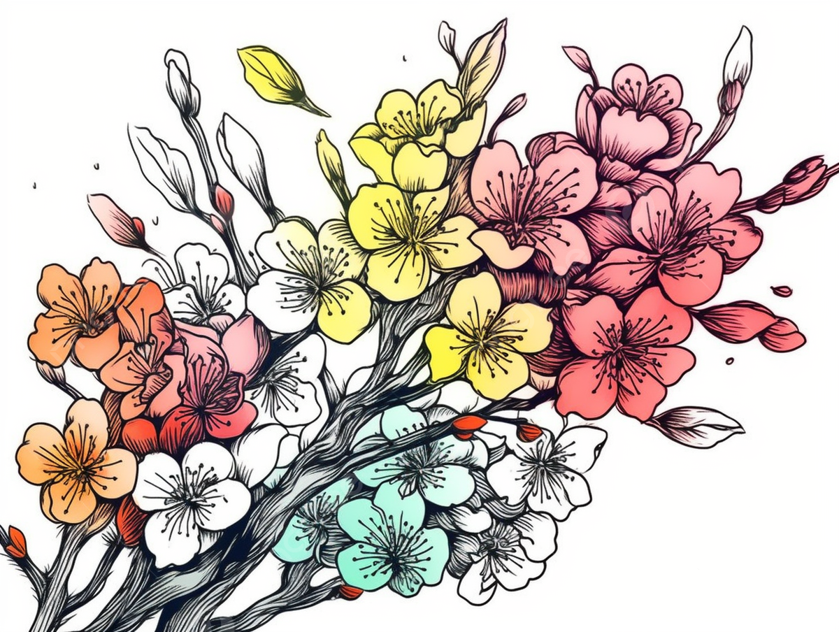 Coloring page cherry blossoms png transparent images free download vector files