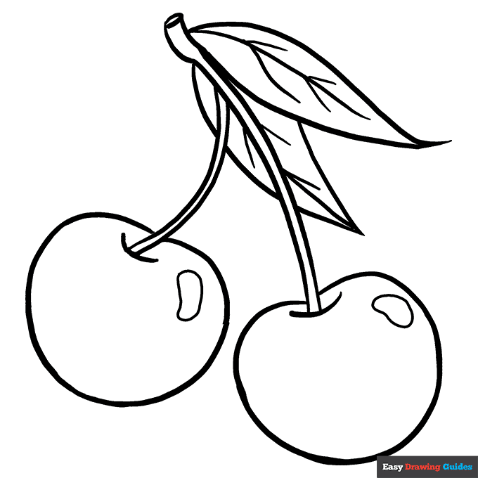 Cherries coloring page easy drawing guides