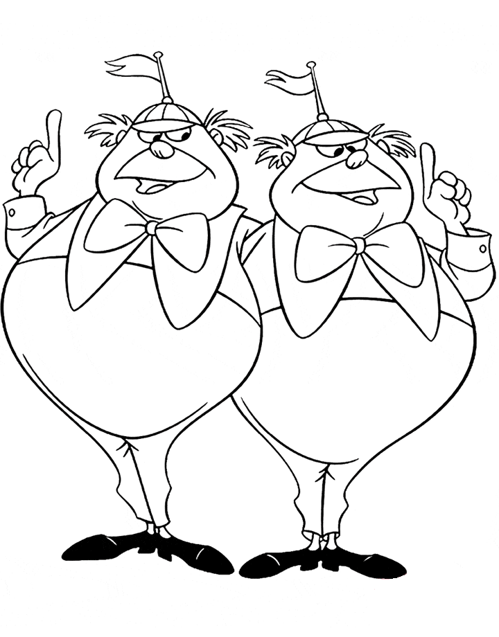 Tweedledum and tweedledee coloring pages printable for free download