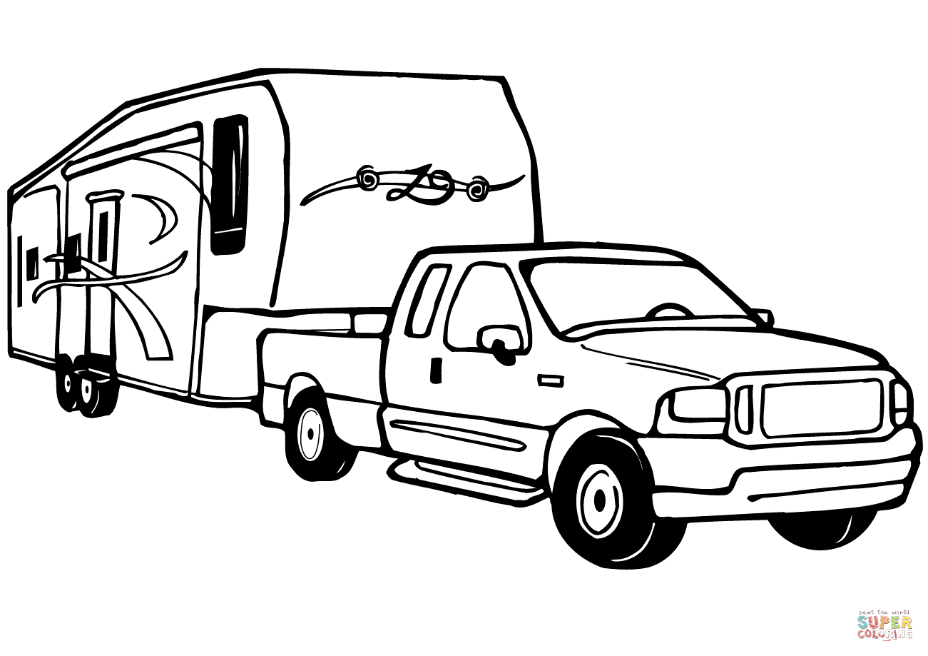 Truck and rv camper trailer coloring page free printable coloring pages