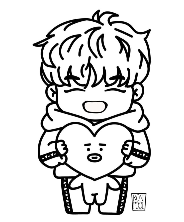 Tata and kim taehyung coloring page chibi coloring pages bts drawings kpop drawings