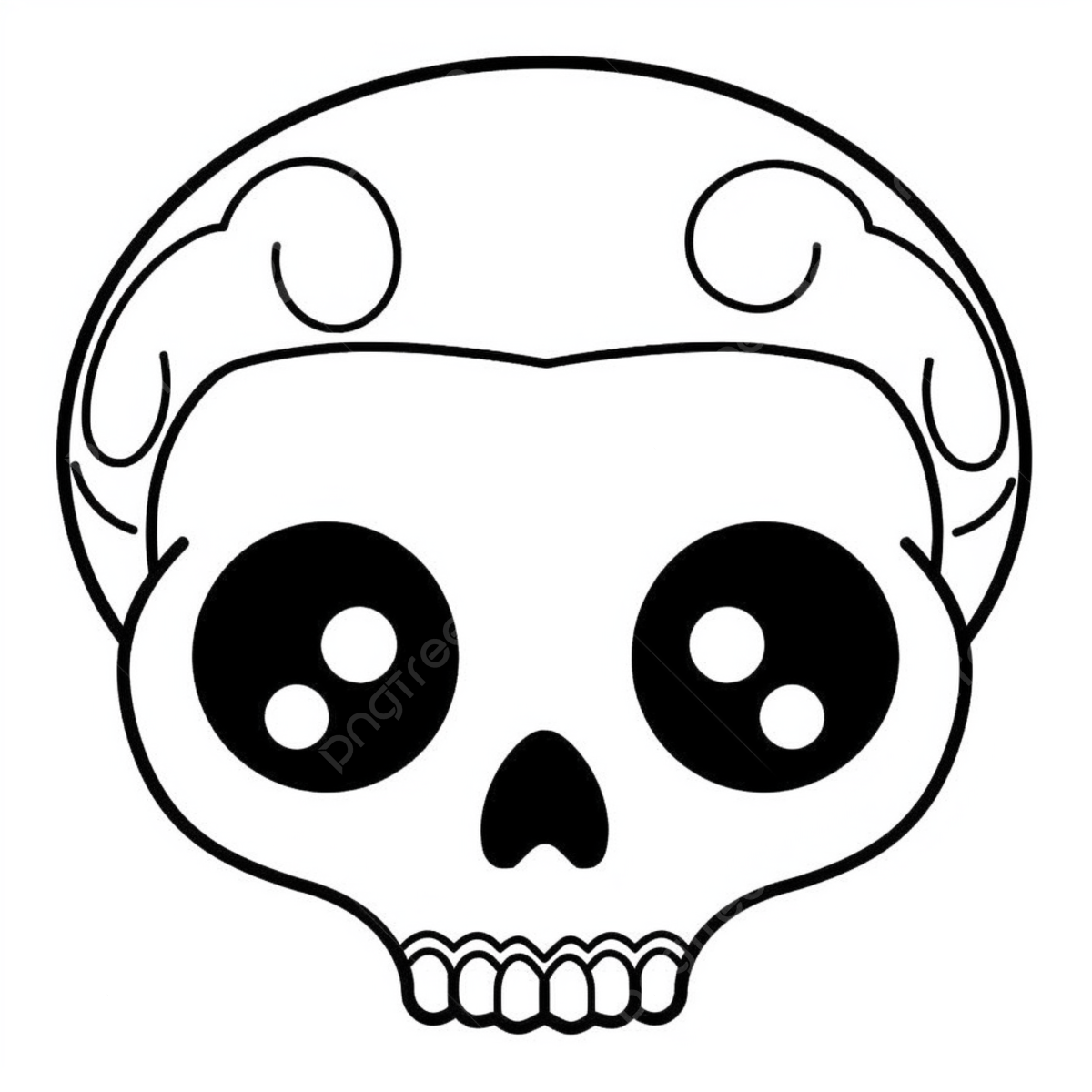 Black and white skull coloring page basic simple cute cartoon skull outline isolated on white background children s coloring page png transparent image and clipart for free download