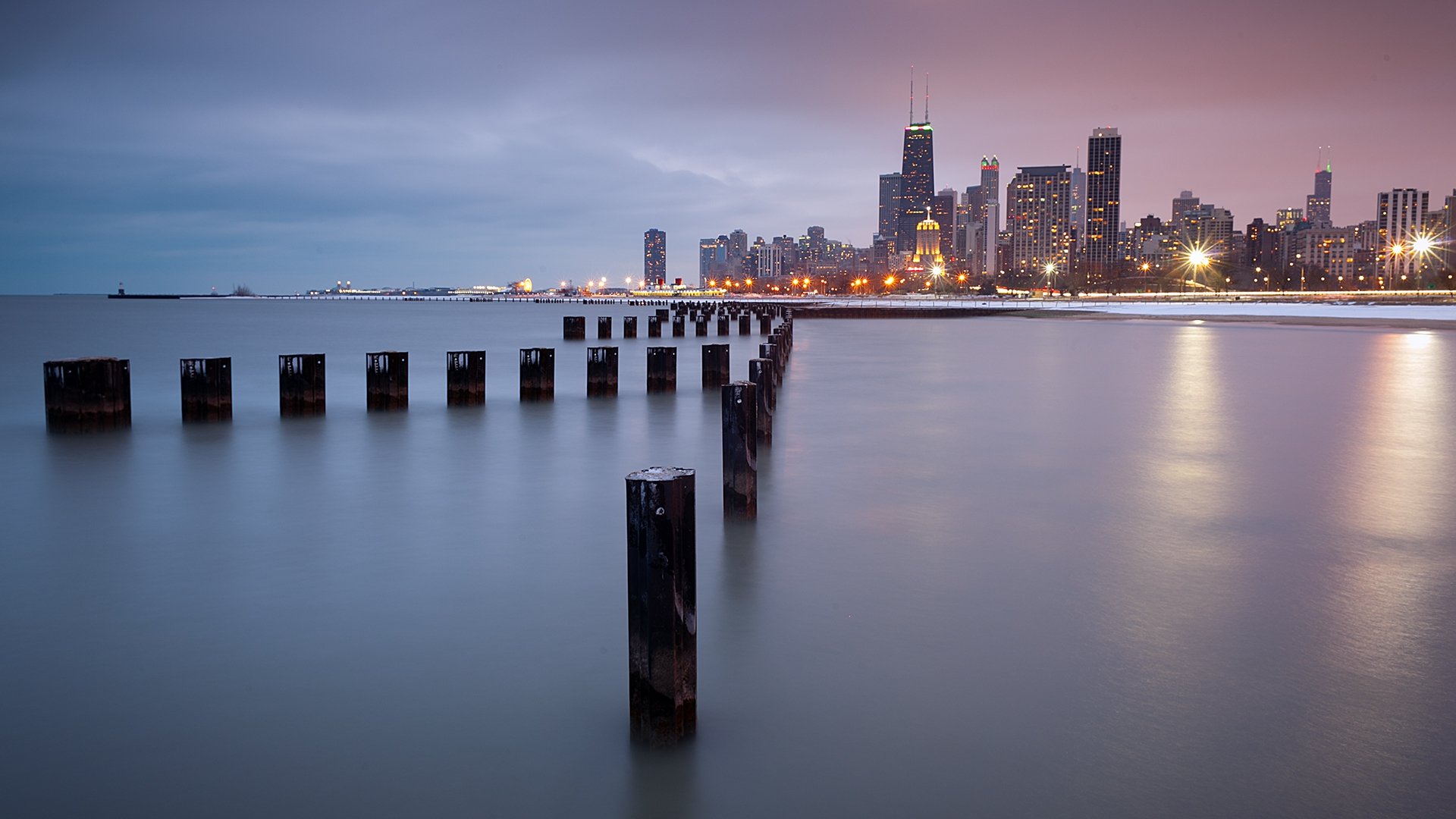 Chicago lakefront lake dusk city hd wallpaper