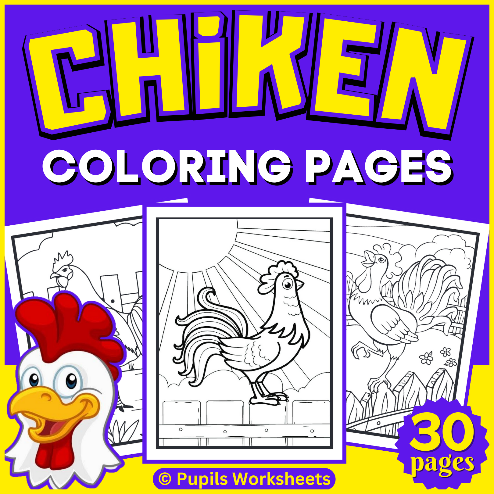 Cute chiken animals coloring pages for kids