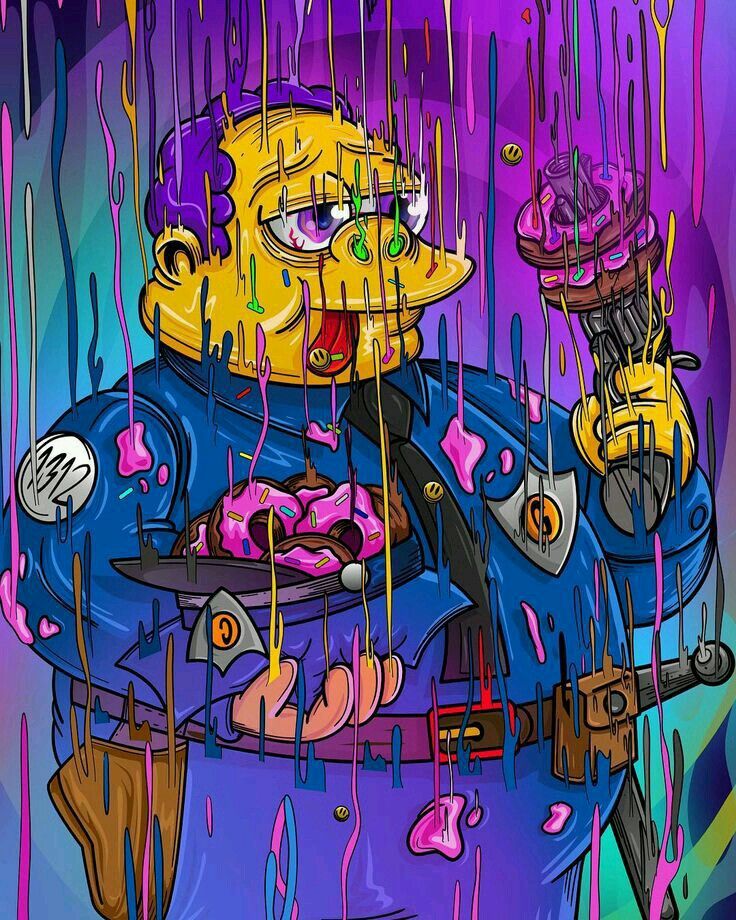 Chief wiggum simpsons art psychelic art bart simpson art