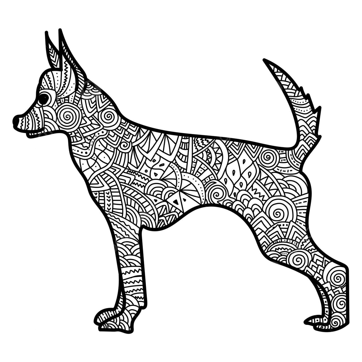 A decorative coloring page featuring the canine representative of the eastern zodiac with intricate designs and serene animalistic hues vector symbol coloring spiral png and vector with transparent background for free download