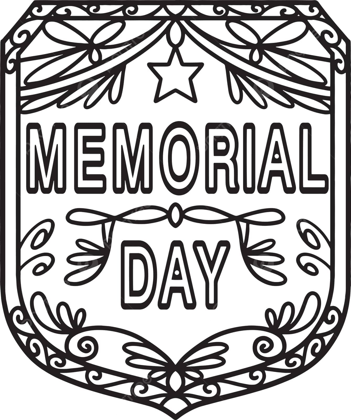 Coloring page with isolated memorial day badge for children vector coloring book color outline png and vector with transparent background for free download