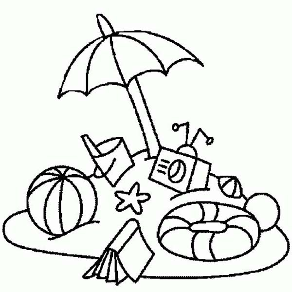 Everything you need on beach vacation coloring page
