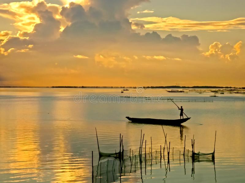 Beautiful sunset at the chilika lake india stock image