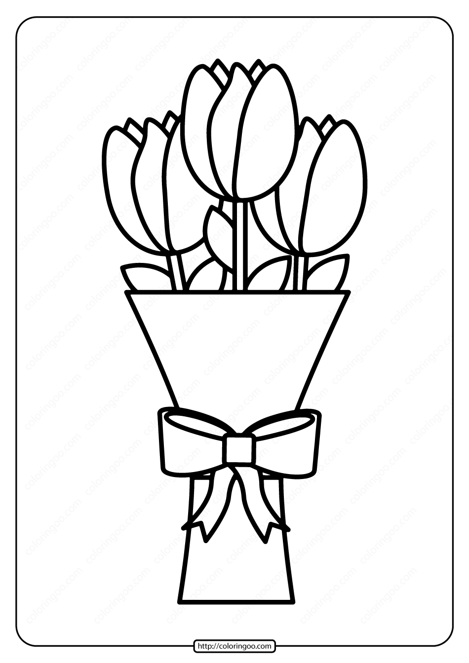 Printable bouquet of tulips pdf coloring page flower drawing tulip drawing cute flower drawing