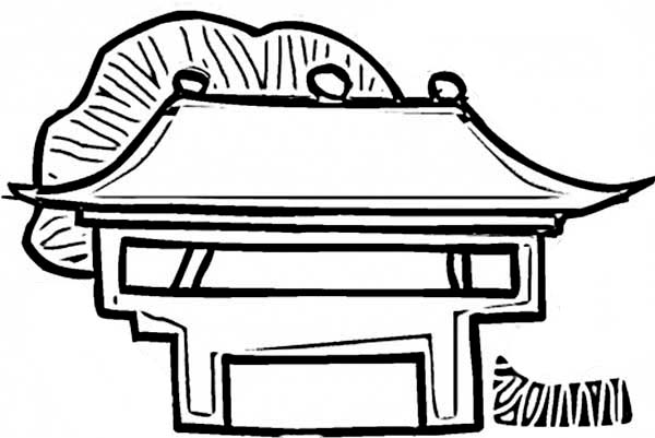 Entrance gate of ancient china house coloring page