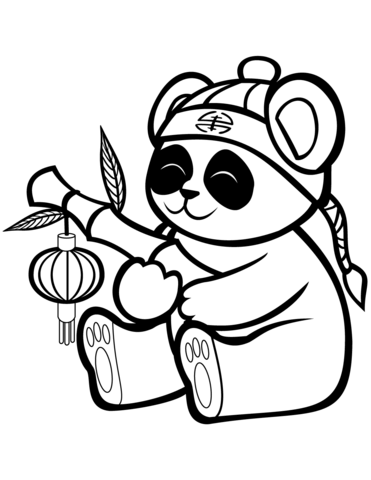 Cute panda with a bamboo lantern coloring page free printable coloring pages