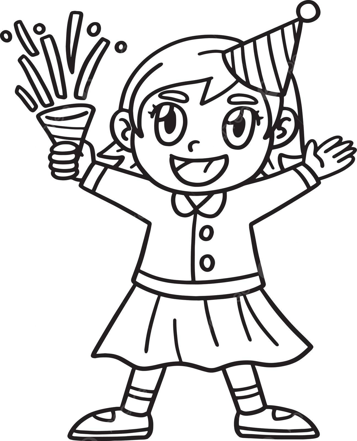 Girl celebrating new year isolated coloring page feast noise design vector feast noise design png and vector with transparent background for free download