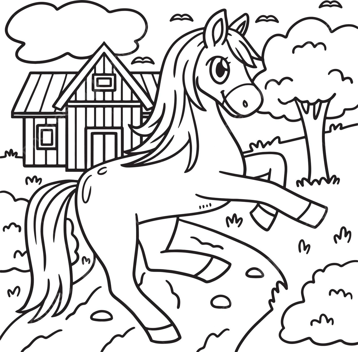 Horse animal coloring page for kids colour colouring hand drawn vector horse drawing animal drawing ring drawing png and vector with transparent background for free download