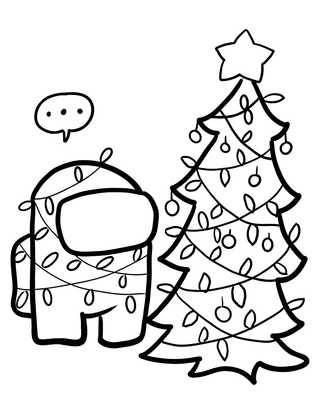 Among us christmas tree coloring page