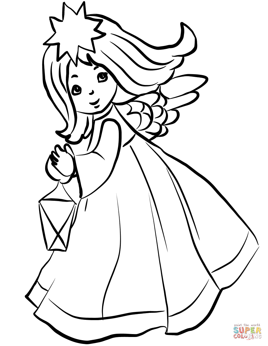 Christmas angel with lantern coloring page free printable coloring pages