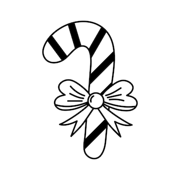 Premium vector christmas candy cane with bow knot in doodle style vector illustration