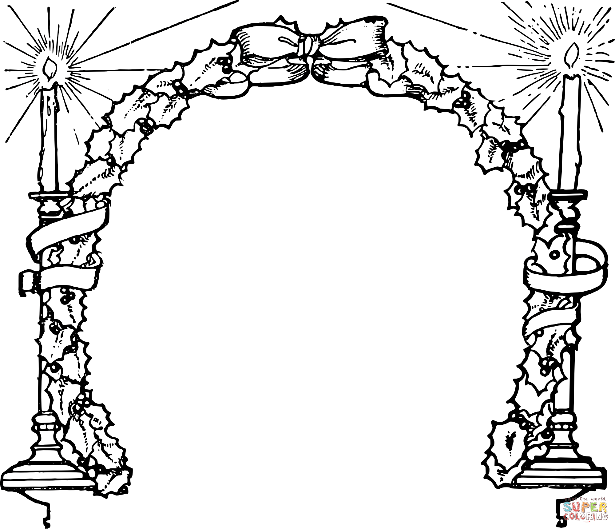 Vintage christmas candle frame coloring page free printable coloring pages