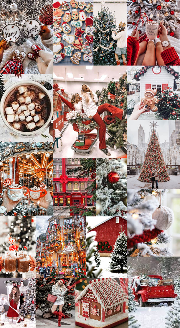 Christmas wallpaper collages â muted green and red collage