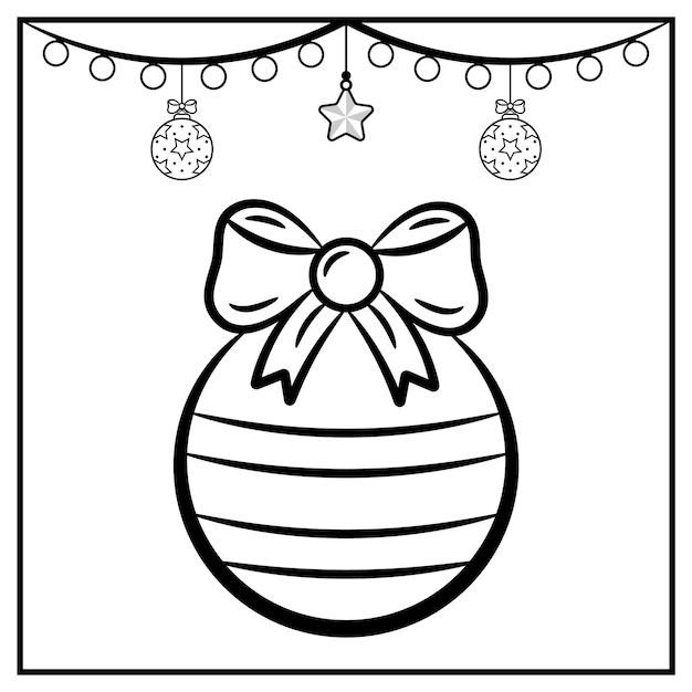 Premium vector christmas cupcake sketch with ornament for coloring