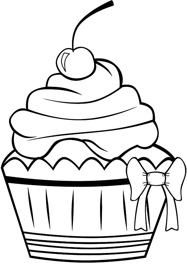 Chocolate cup cake with bow tie coloring pages